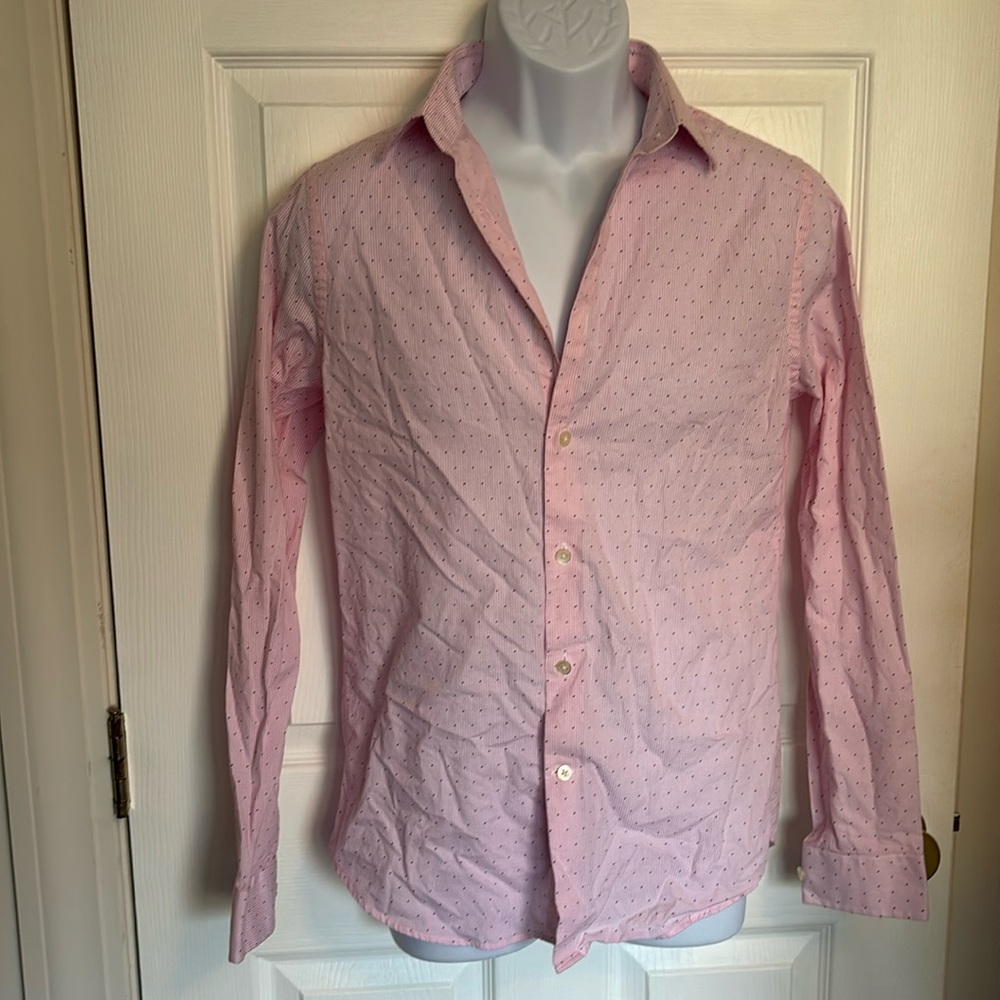 Express Pink Stripe Dress Shirt with Black Dots